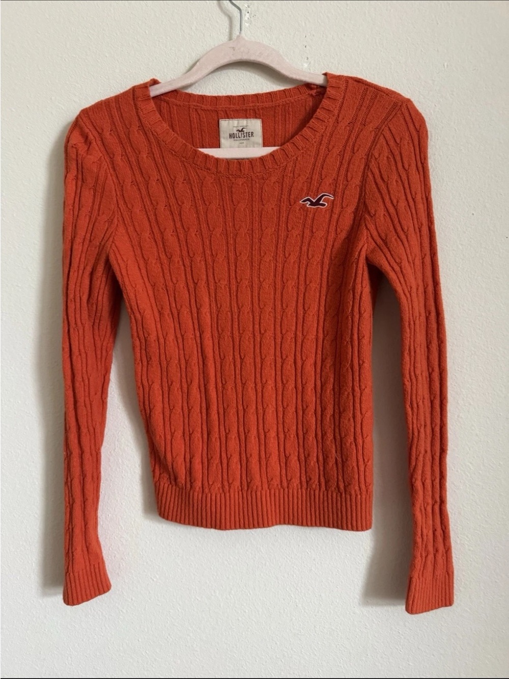 Vintage Y2K Hollister Orange Cableknit Crewneck Sweater M